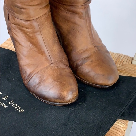 Rag & Bone Newbury Cognac Leather Ankle Booties 8 - Picture 3 of 12